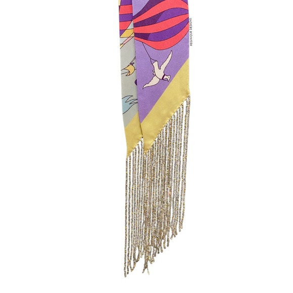 SeraBijoulet™ Handcrafted Silk Skinny Scarf with Beaded Fringe - Picture 6 of 7